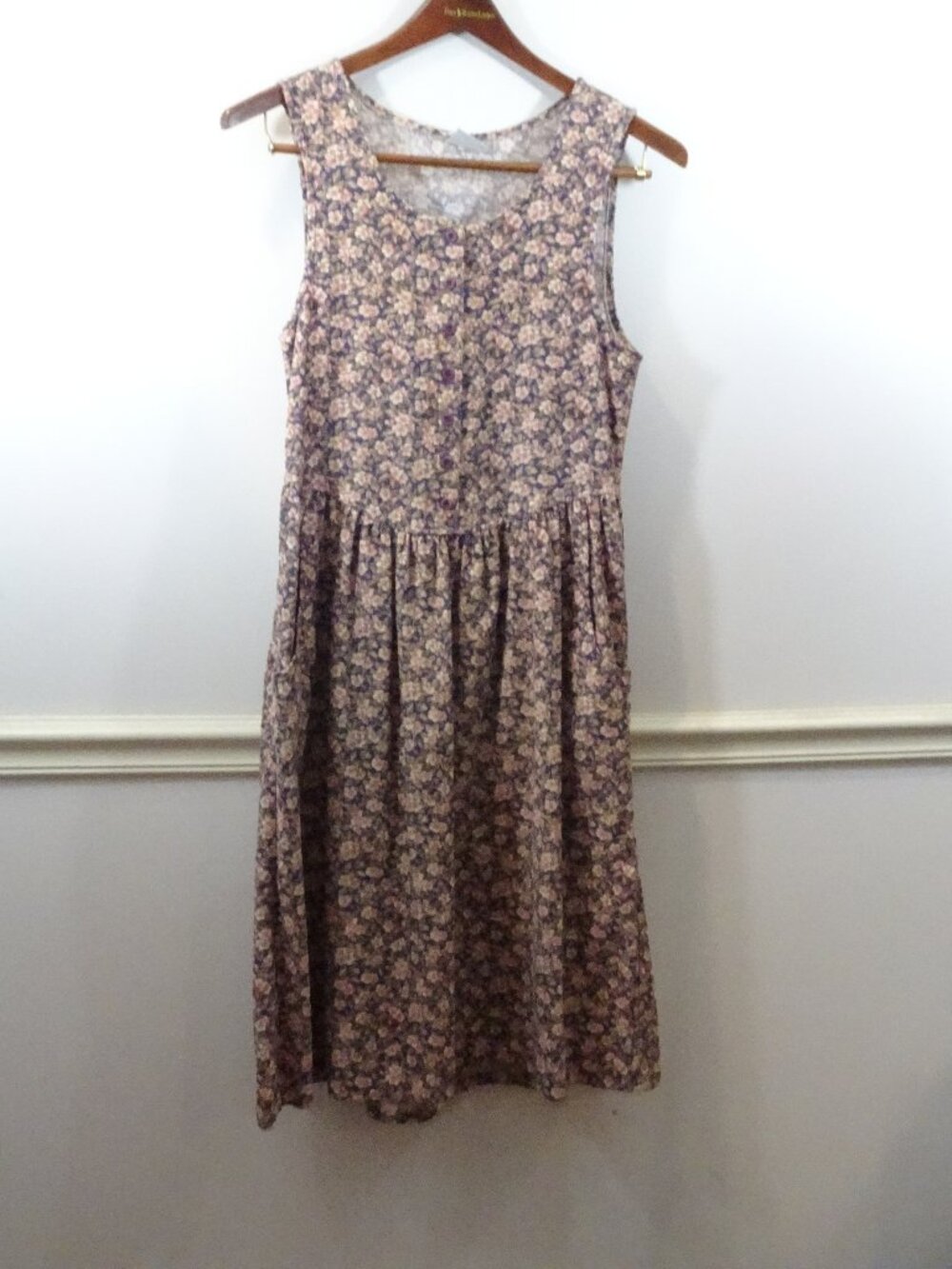 Vintage Russ Corduroy Jumper Floral Dress Sleeveless Size 4P Cottagecore 90s